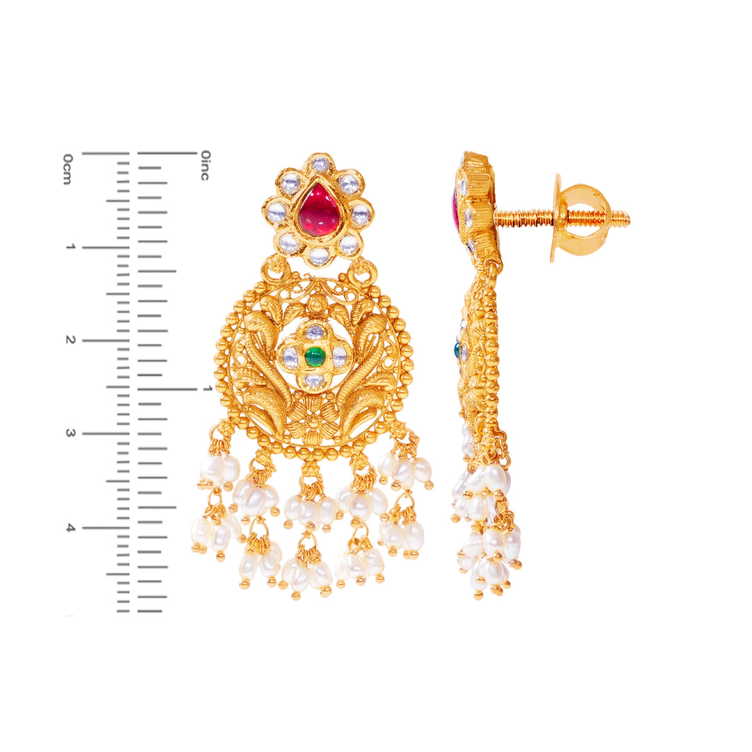 Elegant Antique Necklace Set With Kundan & Gemstones in 22K Gold