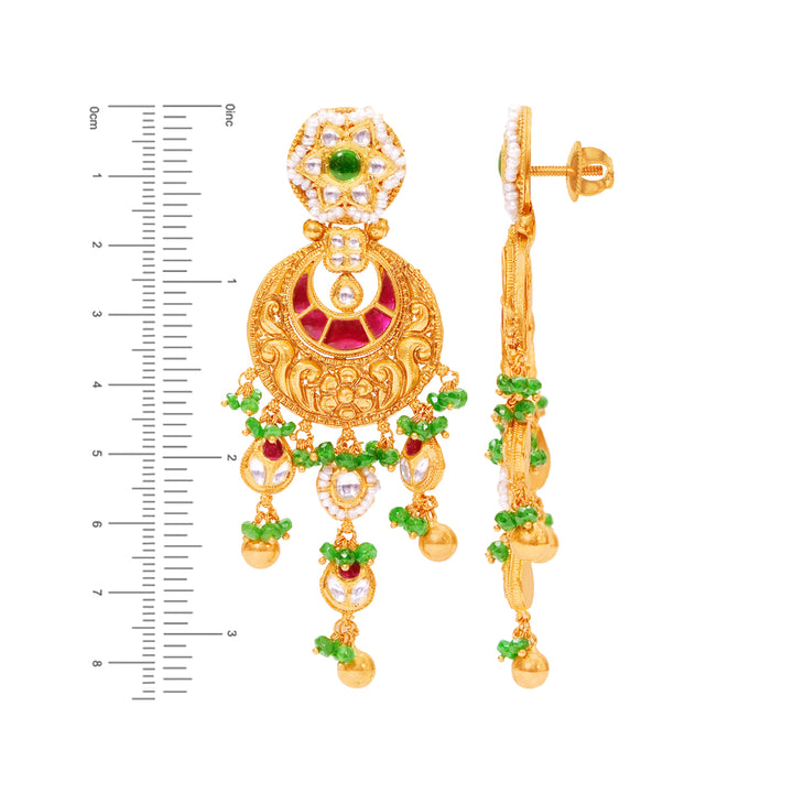 Ravishing Antique Necklace Set With Kundan & Gemstones in 22K Gold