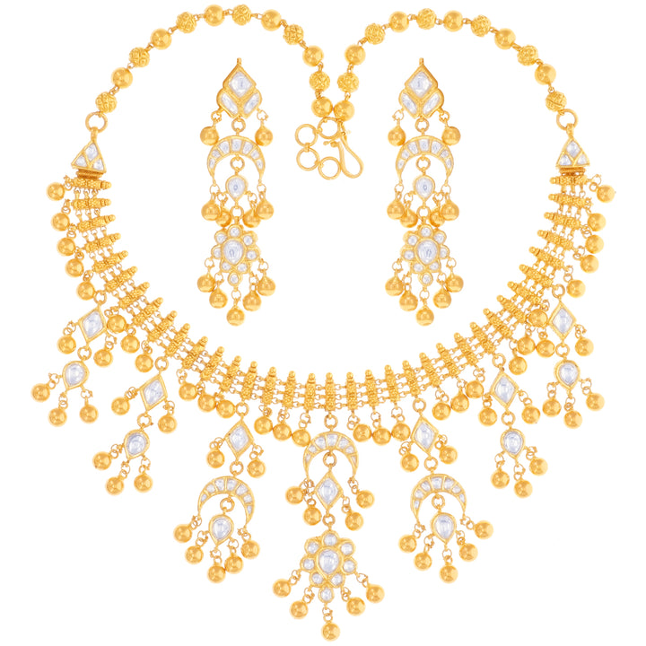 Subtle Antique Necklace Set With Kundan in 22K Gold