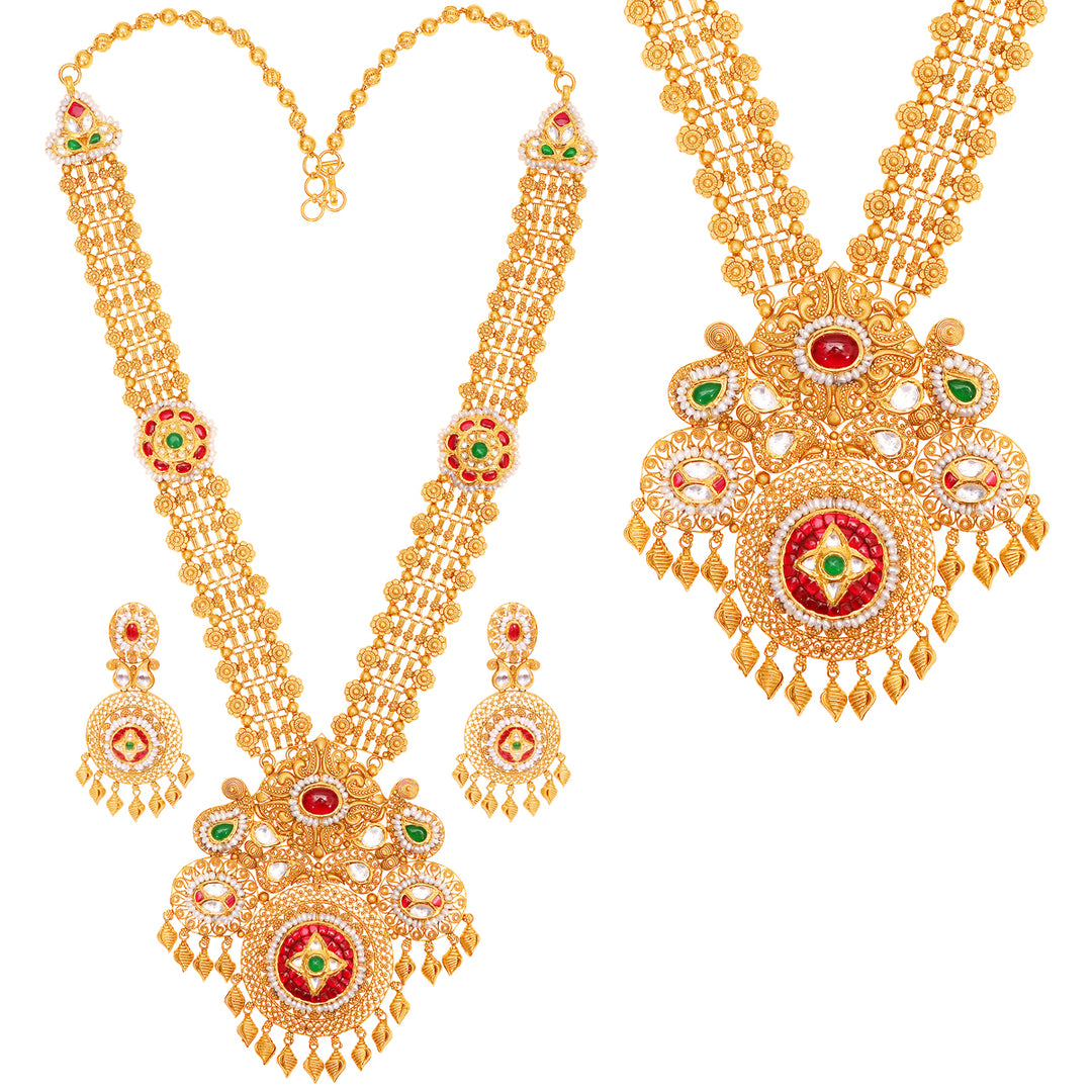 Gorgeous Antique Patta Haarm With Kundan & Gemstones in 22K Gold