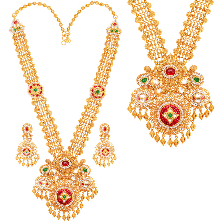 Gorgeous Antique Patta Haarm With Kundan & Gemstones in 22K Gold
