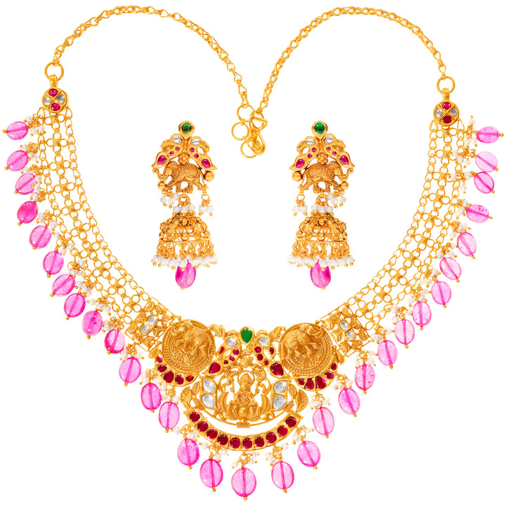 Intriguing Laxmi Antique Necklace Set With Kundan & Gemstones in 22K Gold