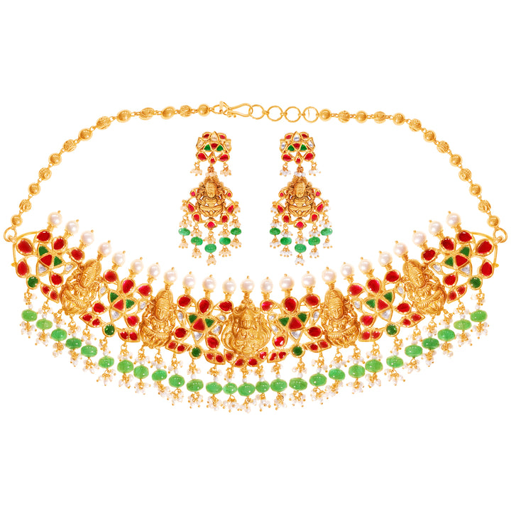 Brilliant Laxmi Antique Choker Set With Kundan & Gemstones in 22K Gold