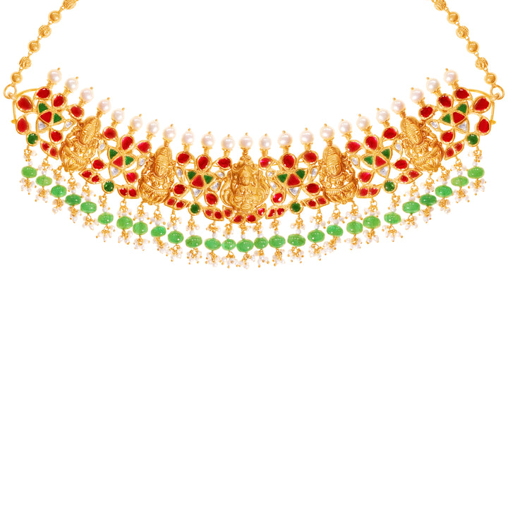 Brilliant Laxmi Antique Choker Set With Kundan & Gemstones in 22K Gold