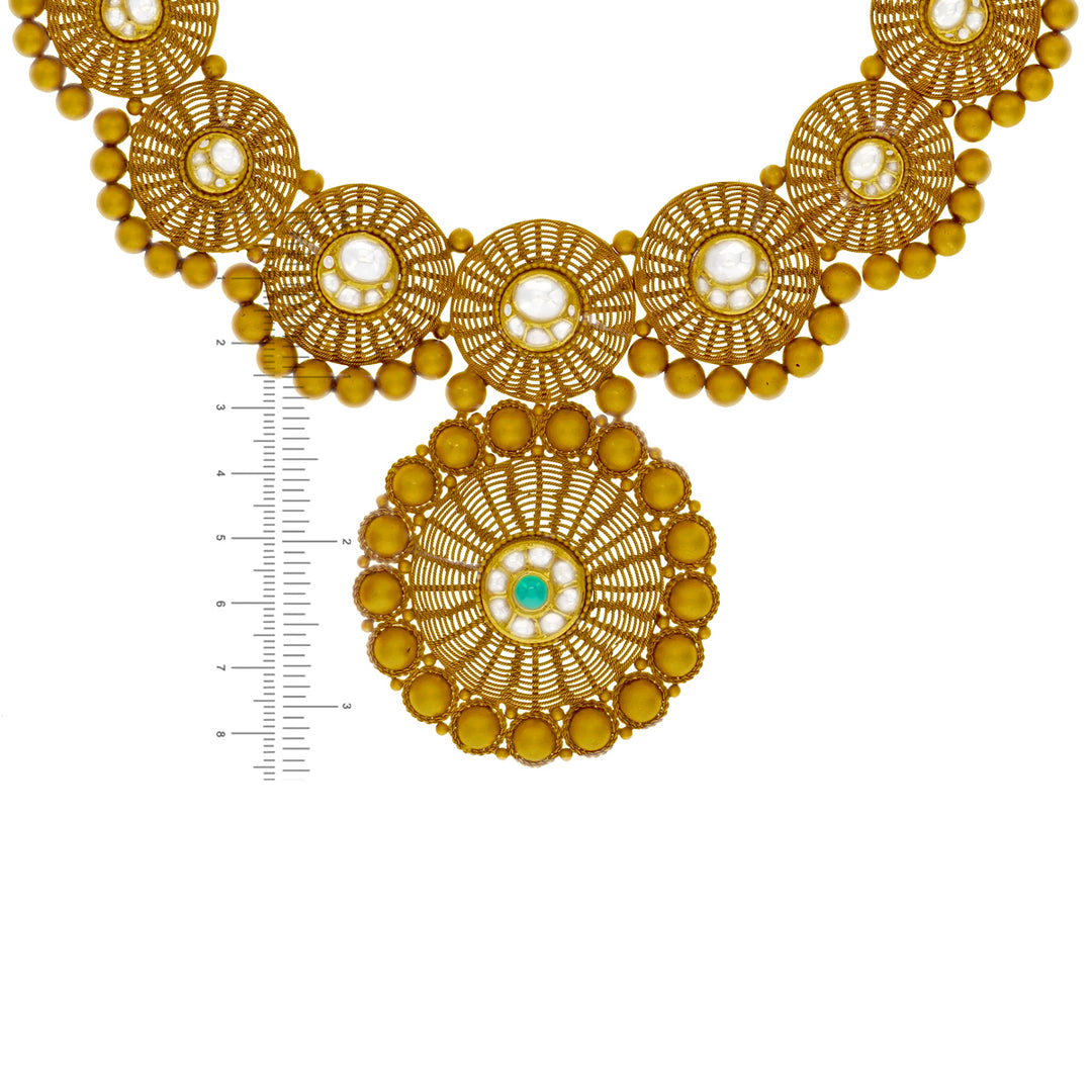 Attractive Antique Necklace Set With Kundan & Gemstones in 22K Gold