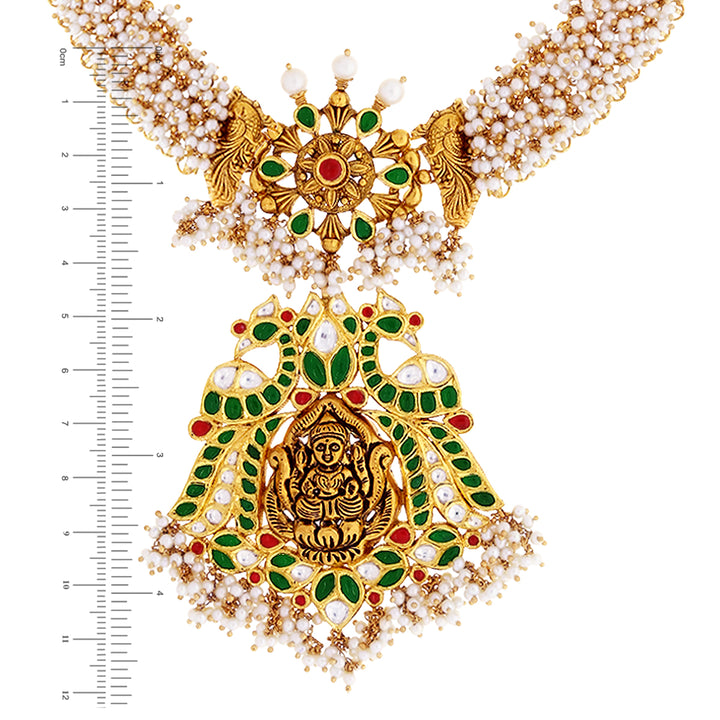 Artistic Antique Laxmi Necklace Set with Gemstones in 22K Gold