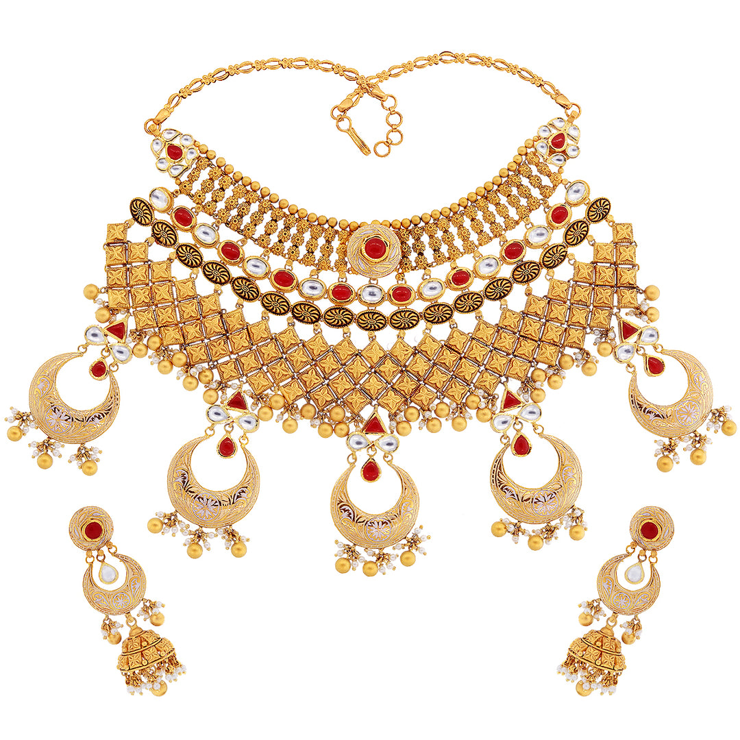 Antique Choker Set with Minakari & Kundan Gesmtones in 22K Gold