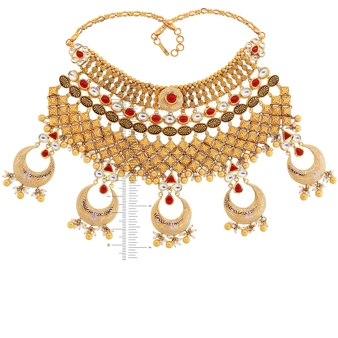 Antique Choker Set with Minakari & Kundan Gesmtones in 22K Gold