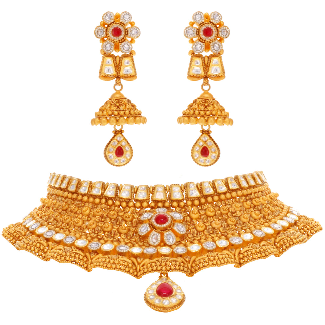 Artistic Antique Choker Set With Kundan in 22K Gold