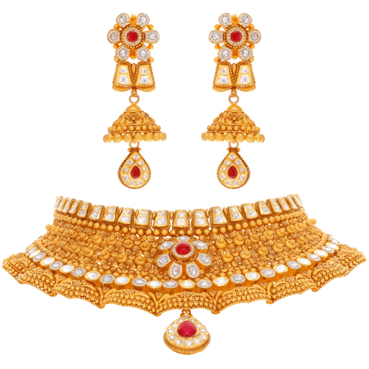 Artistic Antique Choker Set With Kundan in 22K Gold