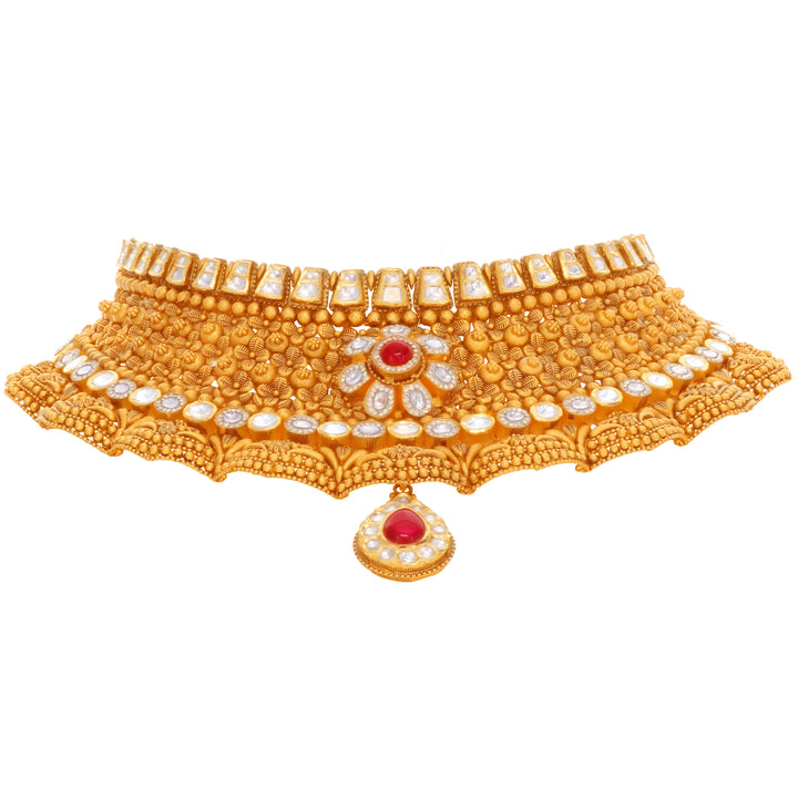 Artistic Antique Choker Set With Kundan in 22K Gold
