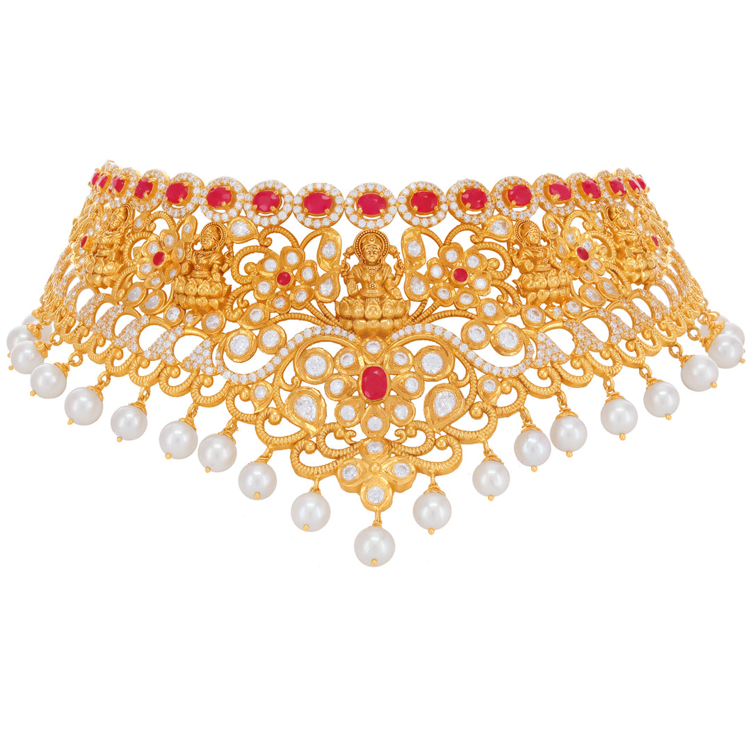 Artistic Laxmi Choker Set With Gemstones in 22K Gold