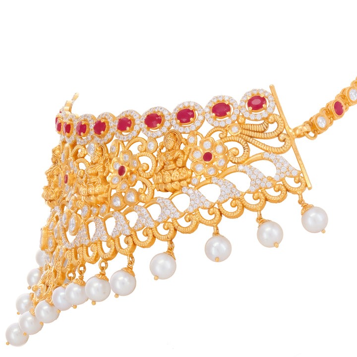 Artistic Laxmi Choker Set With Gemstones in 22K Gold