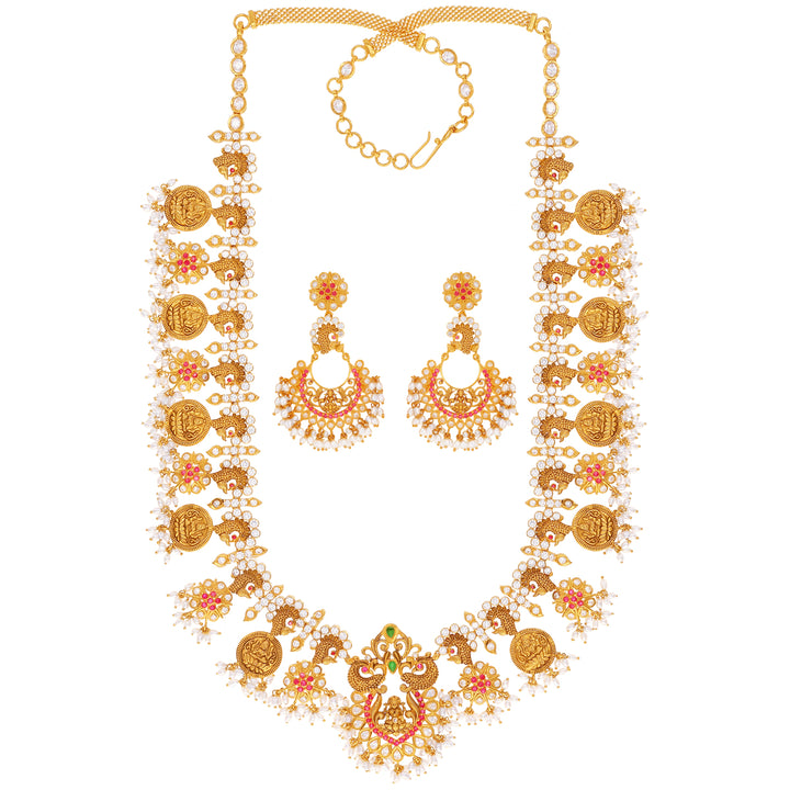 Artistic Antique Paata Haaram With Gemstones in 22K Gold