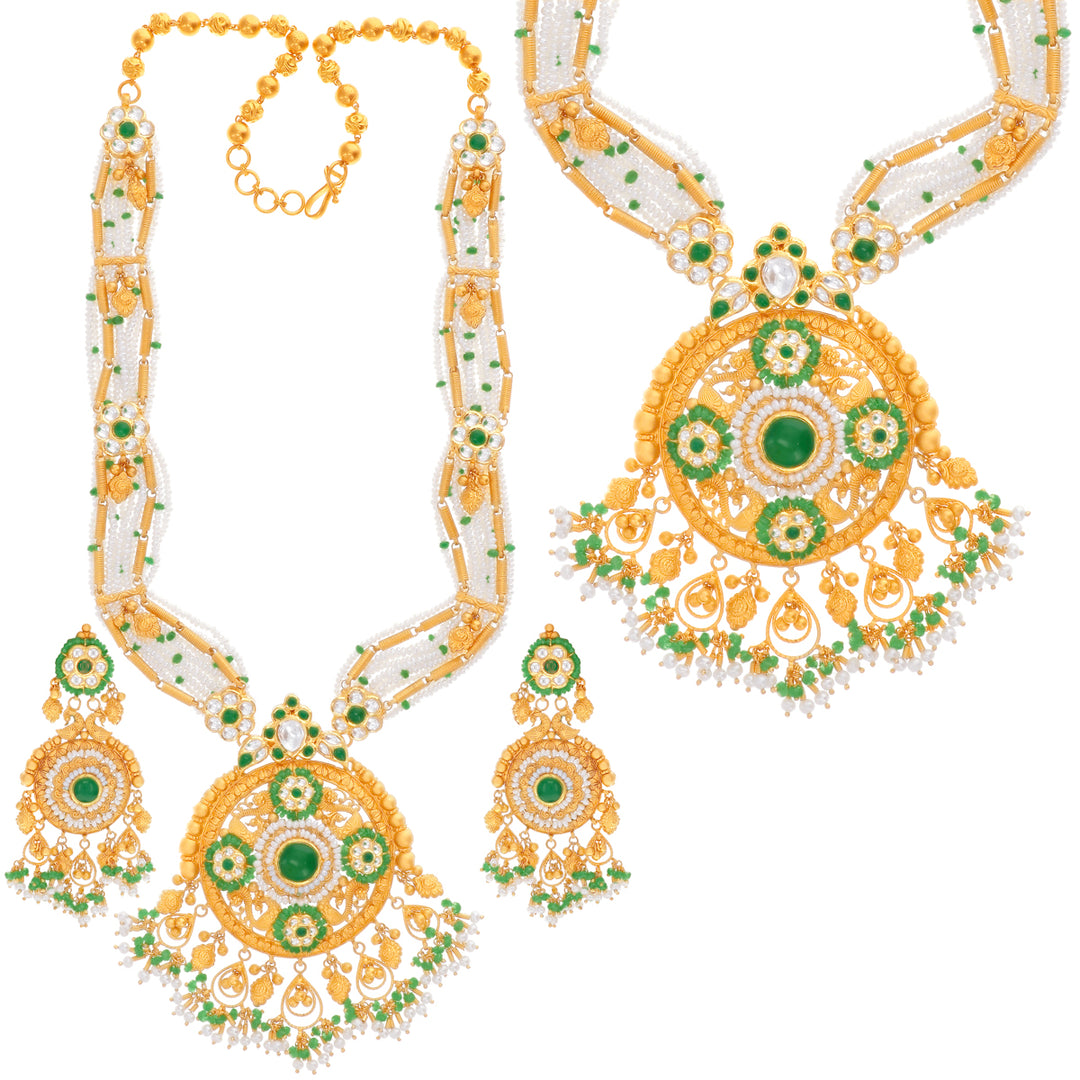 Elegant Antique Patta Haaram With Kundan & Gemstones in 22K Gold