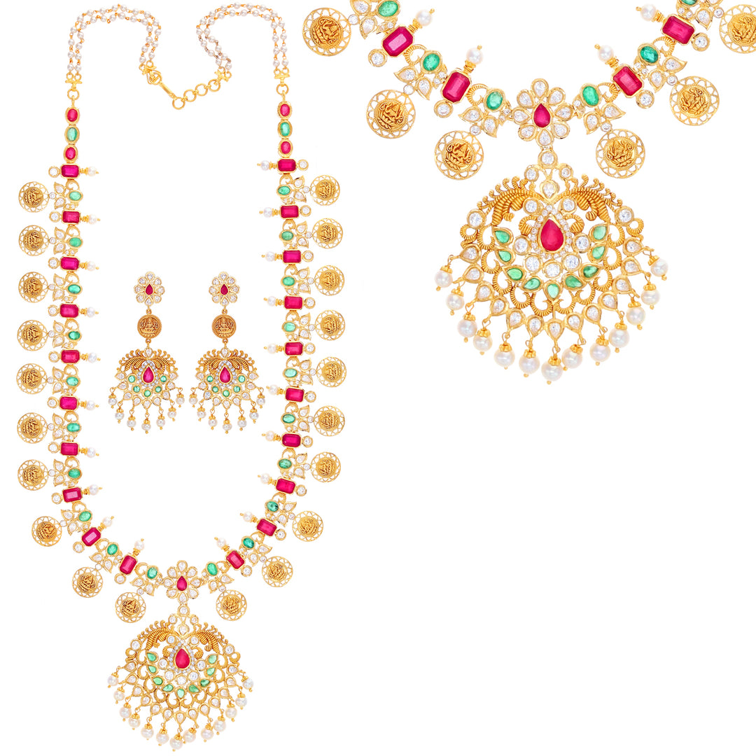 Beautiful Antique Laxmi Patta Haaram With Gemstones in 22K Gold
