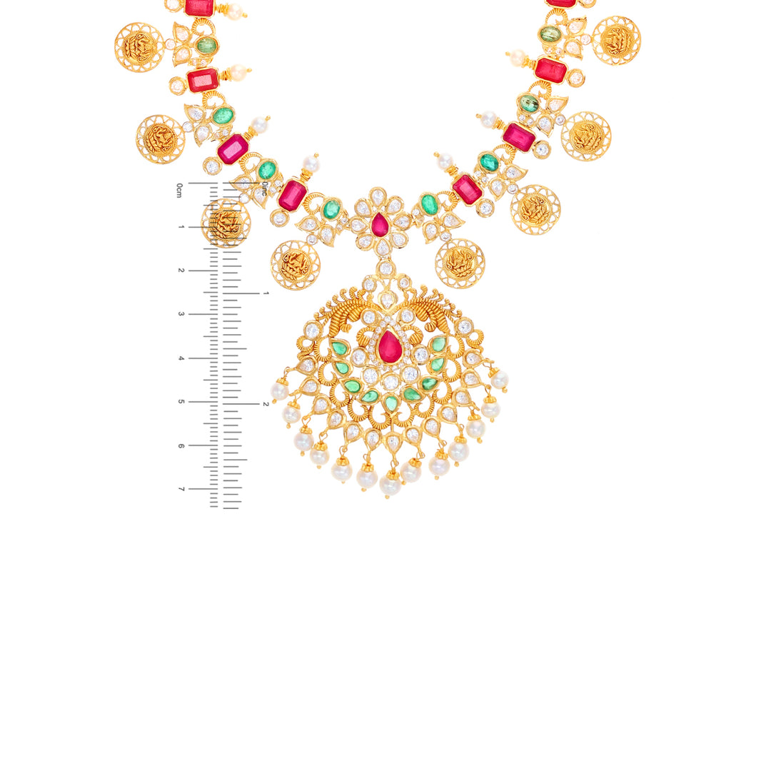 Beautiful Antique Laxmi Patta Haaram With Gemstones in 22K Gold