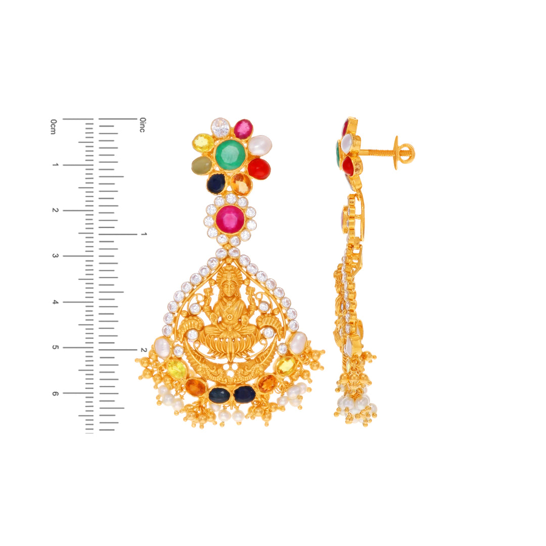 Intricate Antique Laxmi Coin Patta Haaram With Navratan in 22K Gold