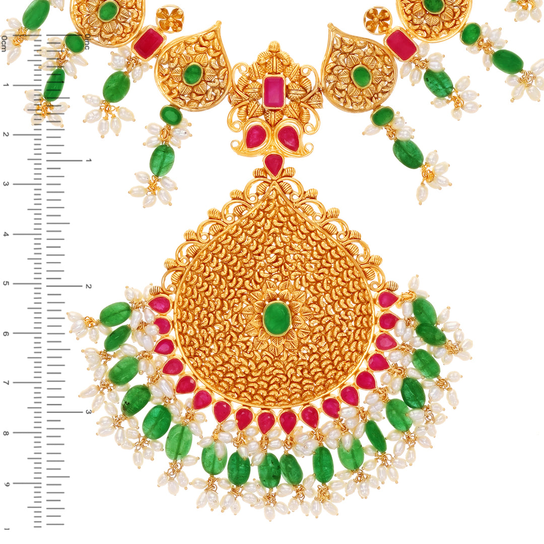 Antique Patta Haaram With Ruby Emerald & Pearl in 22K Gold