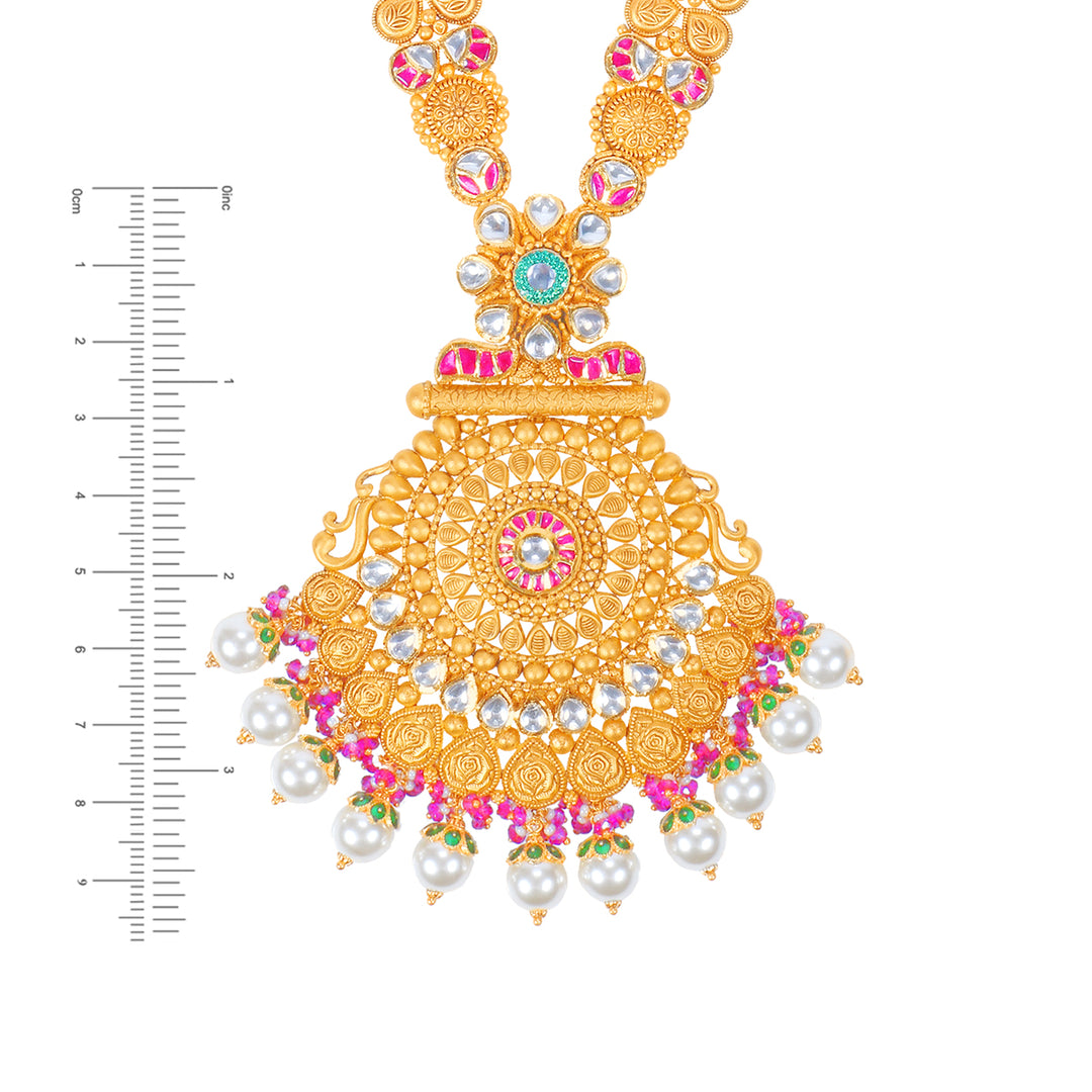 Classic Antique Patta Haaram With Kundan & Gemstones in 22K Gold