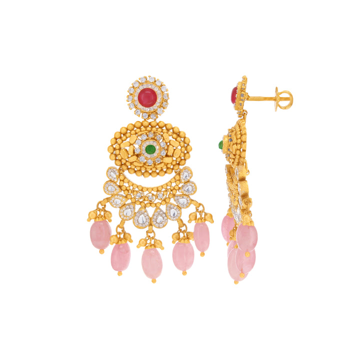 Precious Antique Necklace Set With Kundan & Gemstones in 22K Gold