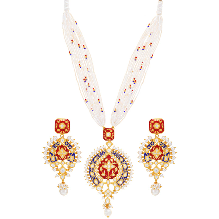 Elegant Antique Necklace Set With Pearl & Kundan in 22K Gold