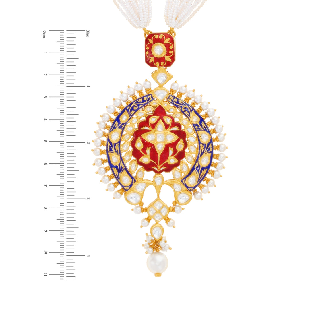 Elegant Antique Necklace Set With Pearl & Kundan in 22K Gold