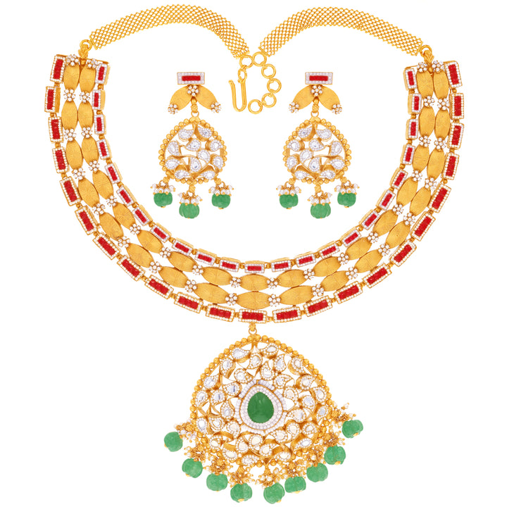 Gorgeous Antique Necklace Set With Kundan & Gemstones in 22K Gold