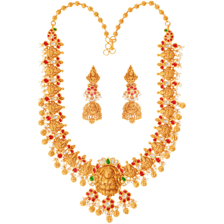 Intriguing Laxmi Antique Paata Haaram With Kundan & Gemstones in 22K Gold