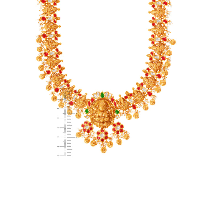 Intriguing Laxmi Antique Paata Haaram With Kundan & Gemstones in 22K Gold