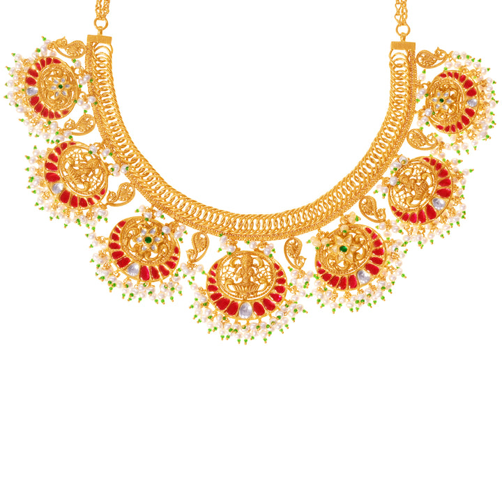 Fascinating Laxmi Antique Necklace Set With Kundan & Gemstones in 22K Gold