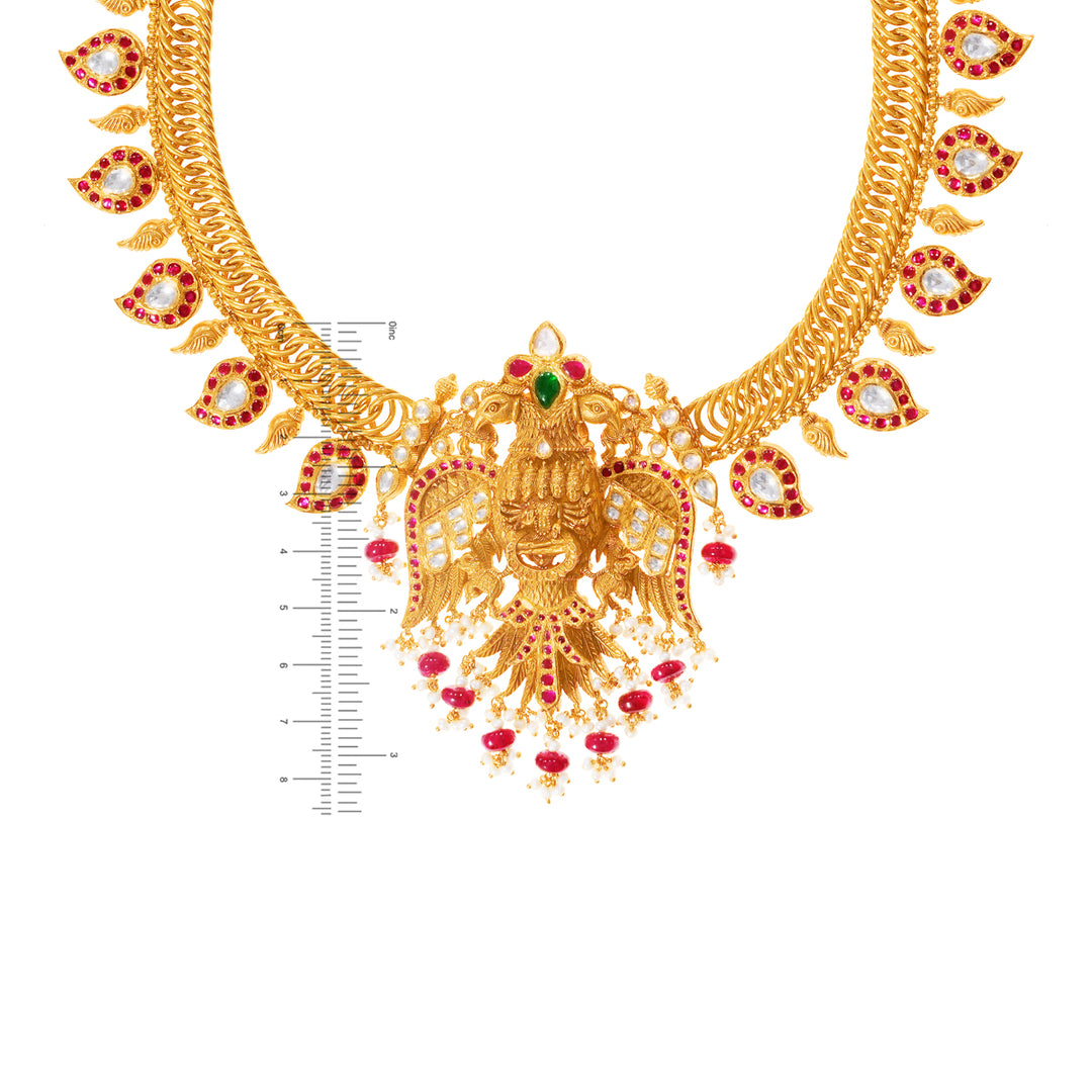 Fascinating Laxmi Antique Necklace Set With Kundan & Gemstones in 22K Gold