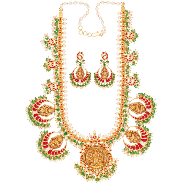 Classic Antique Laxmi Gutta Pusalu Necklace Set With Kundan & Gemstones in 22K Gold