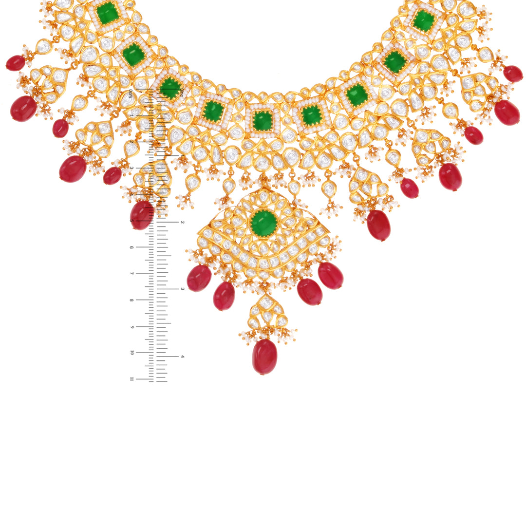 Artistic Antique Necklace Set With Kundan & Gemstones in 22K Gold