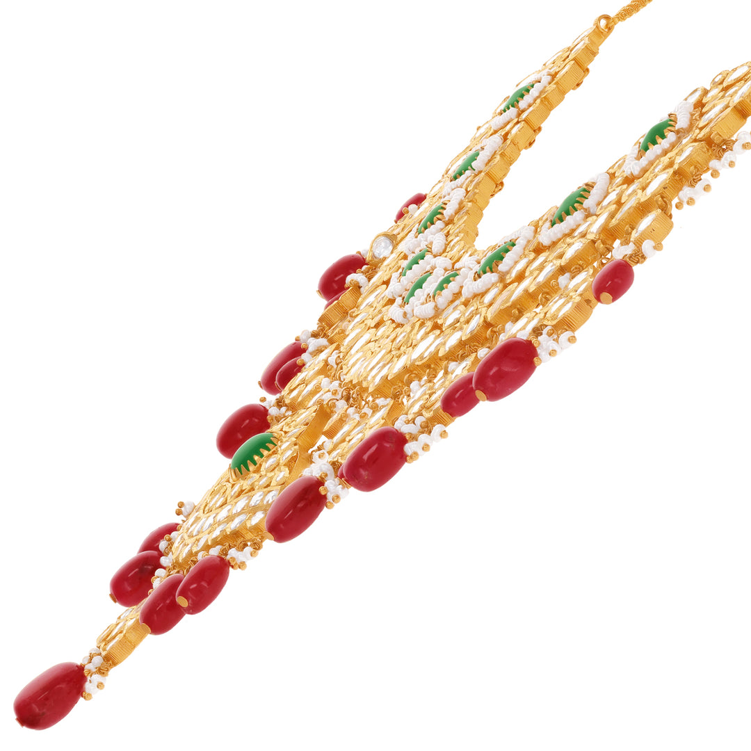 Artistic Antique Necklace Set With Kundan & Gemstones in 22K Gold