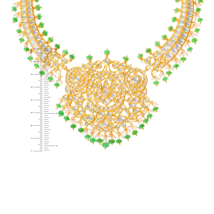 Opulent Antique Necklace Set With Kundan & Gemstones in 22K Gold