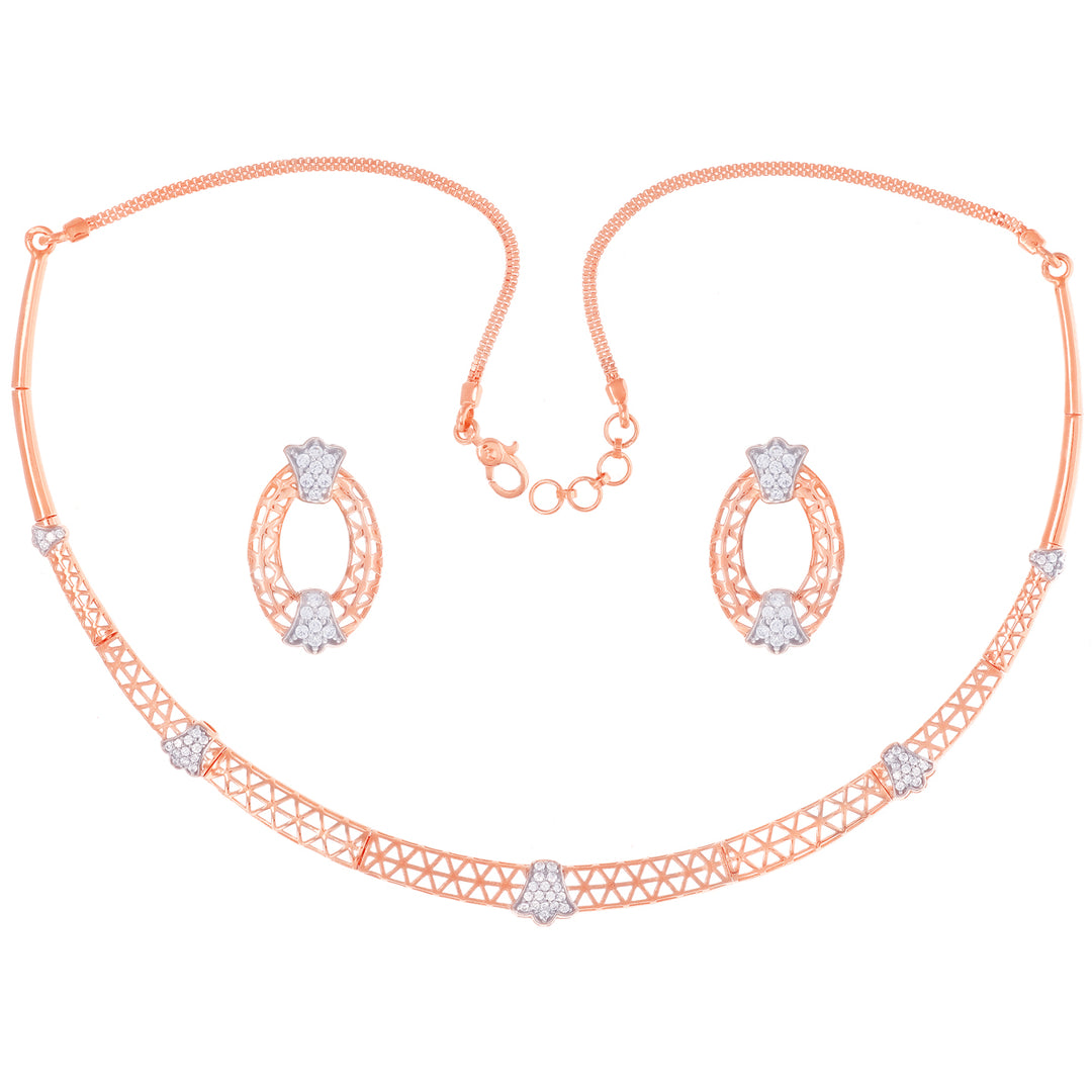 Artistic Necklace Set With CZ in 18K Rose Gold