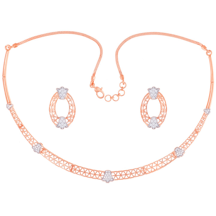 Artistic Necklace Set With CZ in 18K Rose Gold