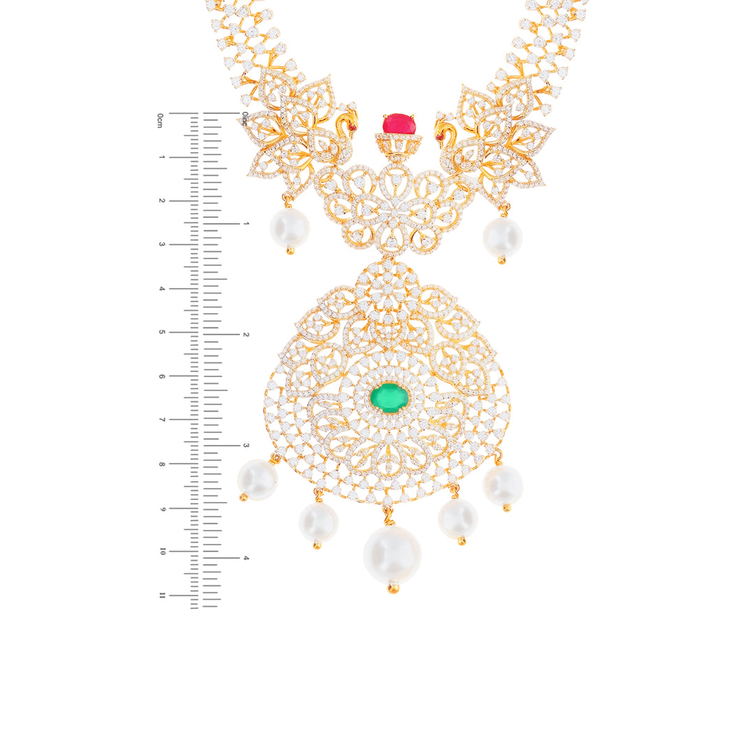 Classic Paata Haaram With CZ Ruby & Emerald in 22K Gold