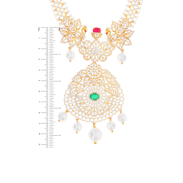 Classic Paata Haaram With CZ Ruby & Emerald in 22K Gold