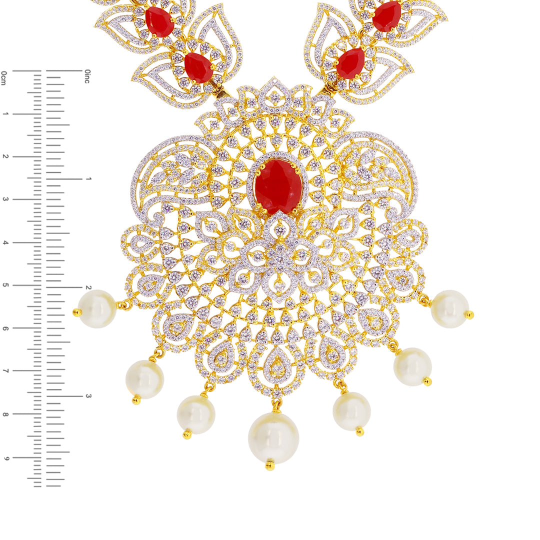 Charming Patta Haaram with Ruby  Pearl & CZ in 22K Gold