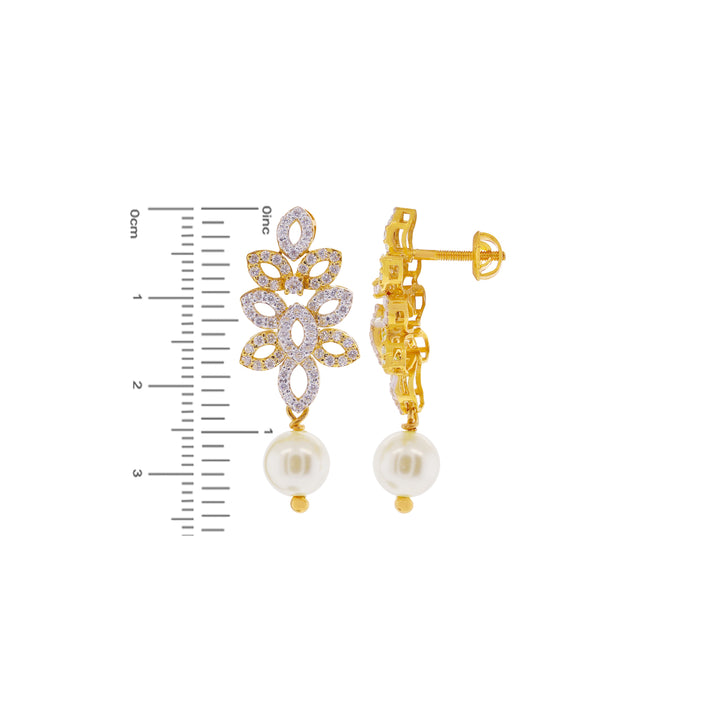 Artisan Necklace Set with CZ & Pearl in 22K Gold