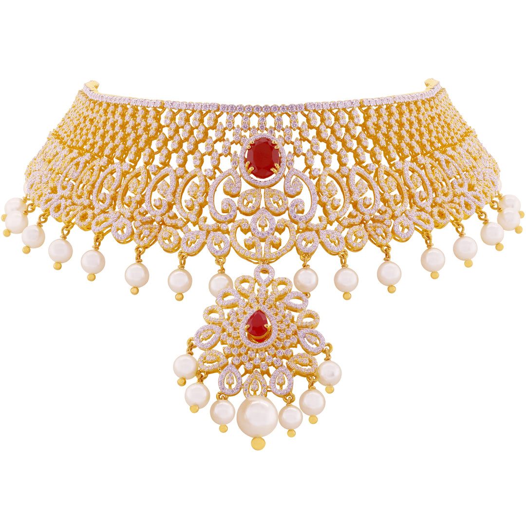 Classic Necklace Set with Changeable Gemstones in 22K Gold