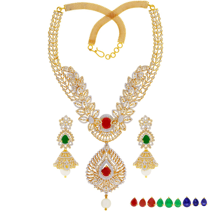 Detailed Necklace Set with Changeable Gemstones in 22K Gold