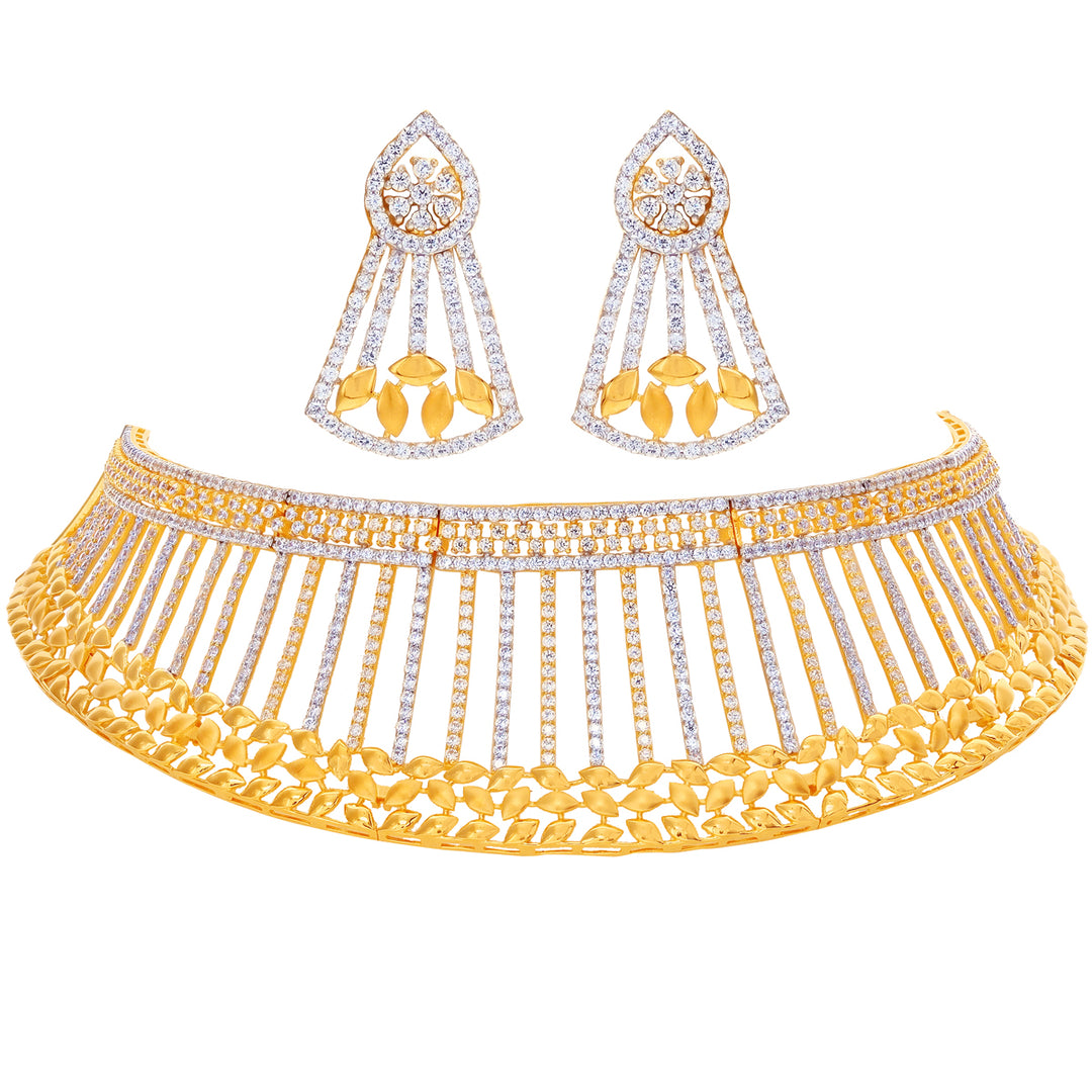 Intricate Two tone Choker Set With CZ in 22K Gold