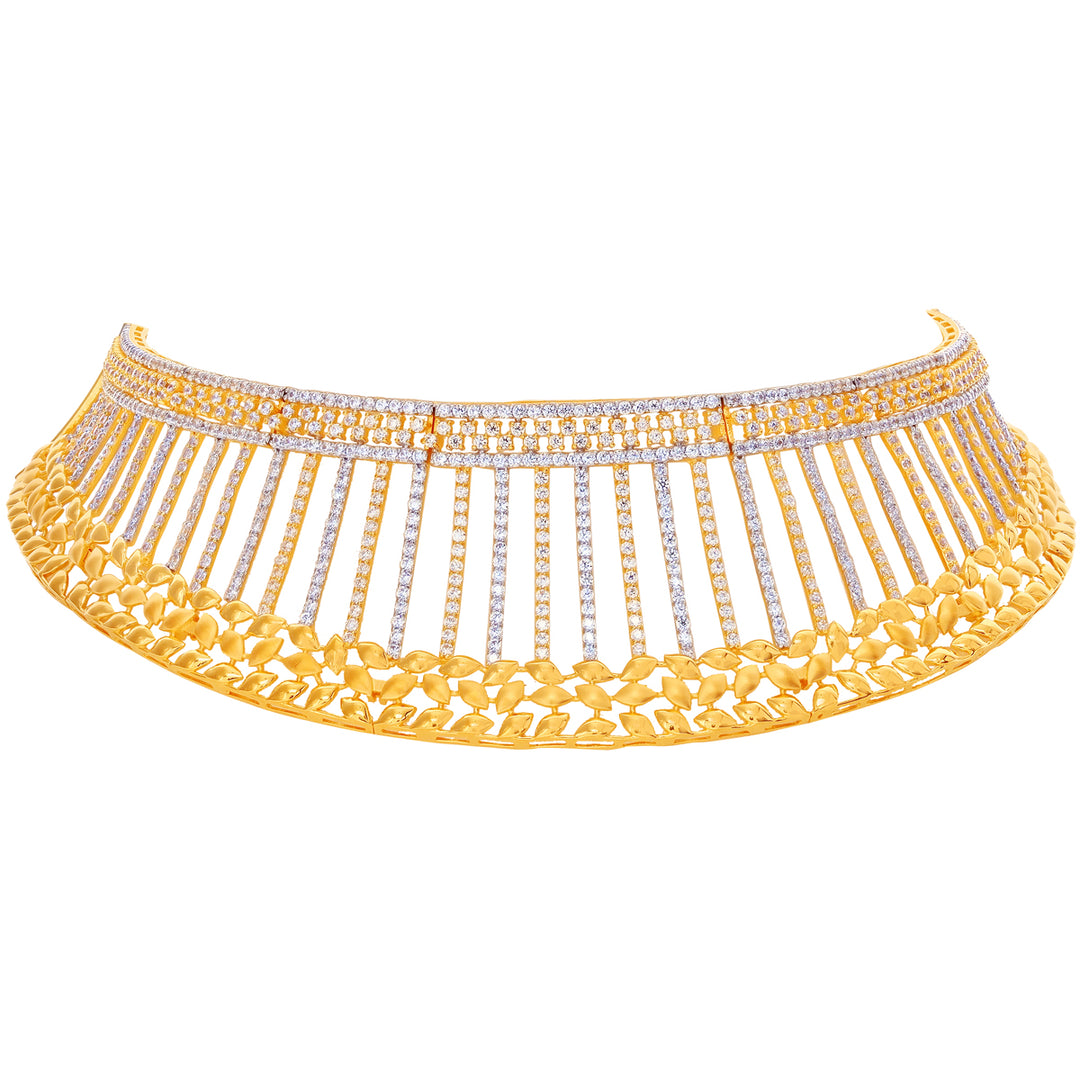 Intricate Two tone Choker Set With CZ in 22K Gold