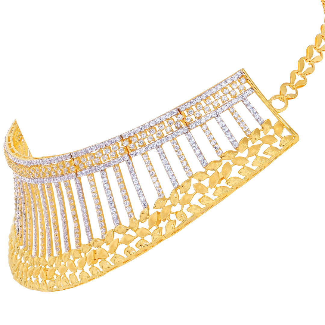 Intricate Two tone Choker Set With CZ in 22K Gold