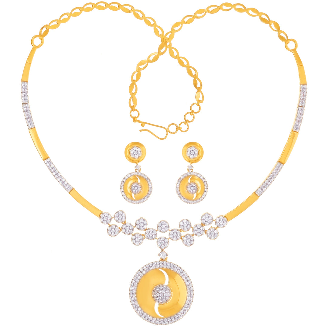 Glamorous Necklace Set With CZ in 22K Gold