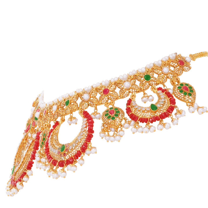Ravishing Antique Necklace Set With Ruby Emerald & Pearl in 22K Gold