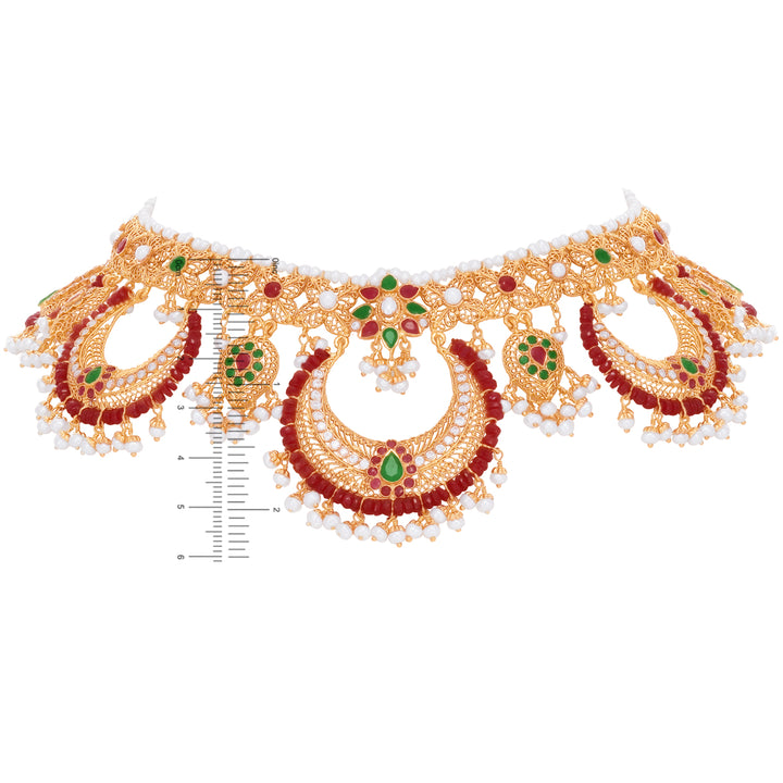Ravishing Antique Necklace Set With Ruby Emerald & Pearl in 22K Gold